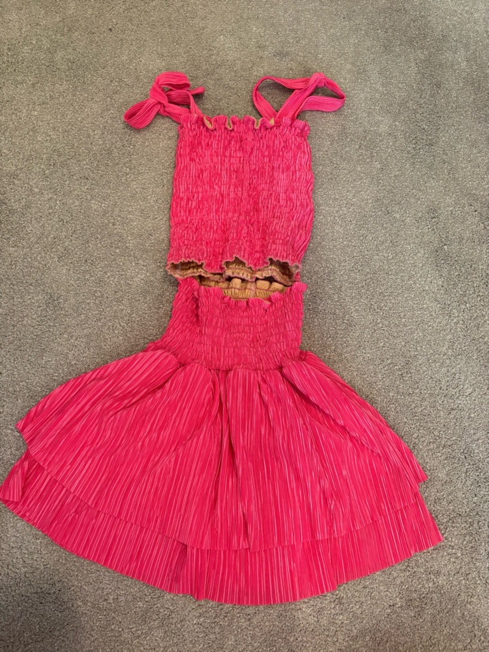 Girls Hot Pink Smocked Sundress - Lightweight Tiered Skirt